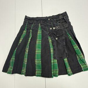 Vintage Kilt Grunge Black Green Utility Plaid Scottish Size 33